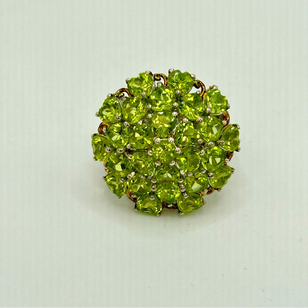 925 Sterling Silver Peridot Cluster Ring STS Marked Size 7 Cocktail Statement - Picture 5 of 10